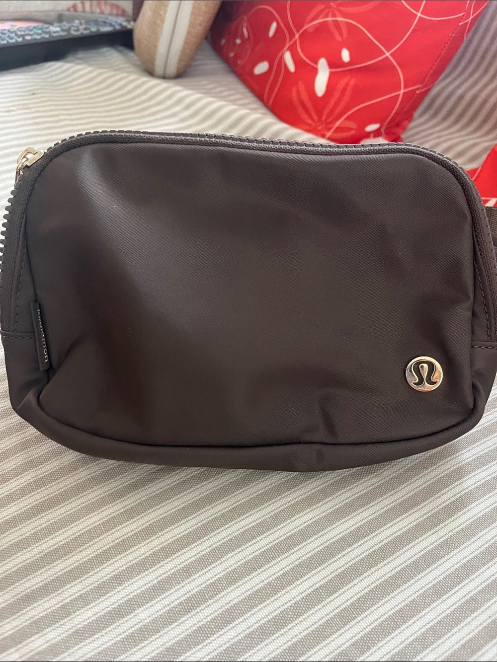 lululemon brown zip pouch with gold hardware